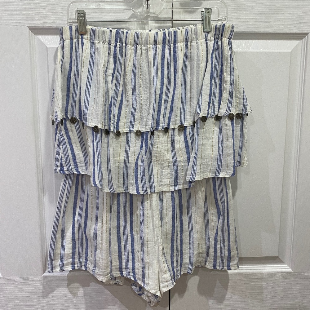Blue and white striped romper